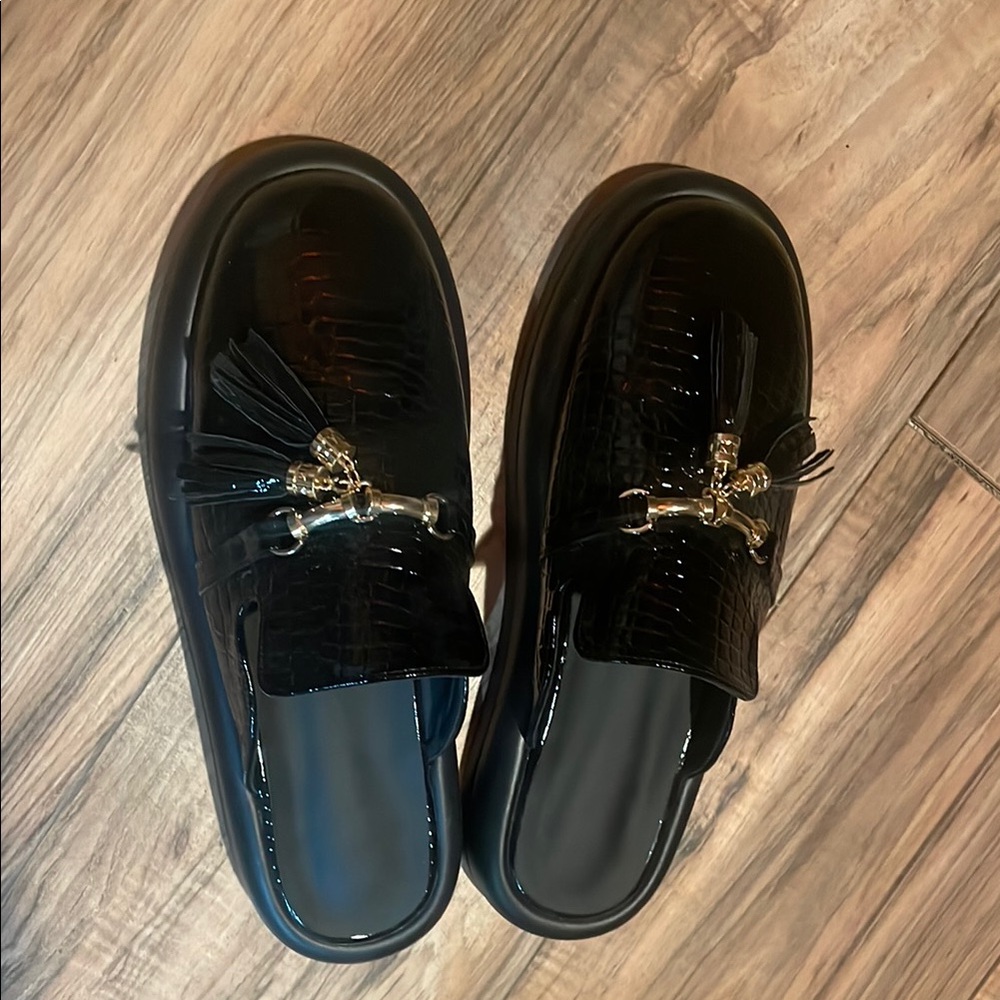 Black Loafers with Gold Accent